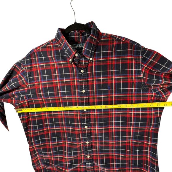 Ralph Lauren Mens Flannel Shirt Navy Blue Red Plaid Button Up XL Classic Fit - Picture 12 of 14